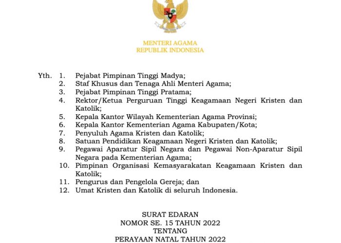 Menag Terbitkan Ketentuan untuk Perayaan Natal Tahun 2022