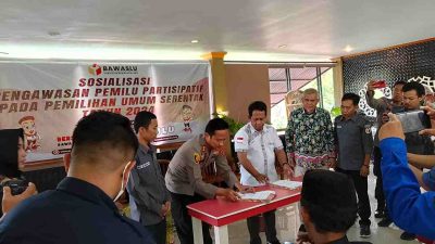 Sosialisasi Pengawasan Pemilu Parsitipatif, Polres dan Bawaslu Parimo Teken MoU