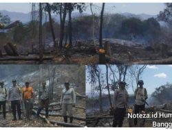 Bhabinkamtibmas Polsek Pagimana Bersama Warga Berjibaku Padamkan Api di Lahan Perkebunan