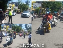 Anggota Satlantas Polres Banggai Lakukan Pengaturan Lalin di Depan Pasar Murah Ramadhan