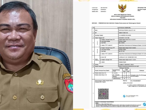 Kaban Bappeda Moh Ramli Tongko Mendapat KPLB Dari Presiden Republik Indonesia Tembusan BKN