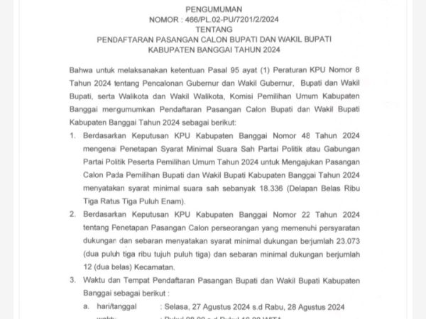 KPU Banggai Bersama Jajaran Keluarkan  Surat Edaran Mulai Pendaftaran Paslon Pilkada 2024  Ini pesan Ketua