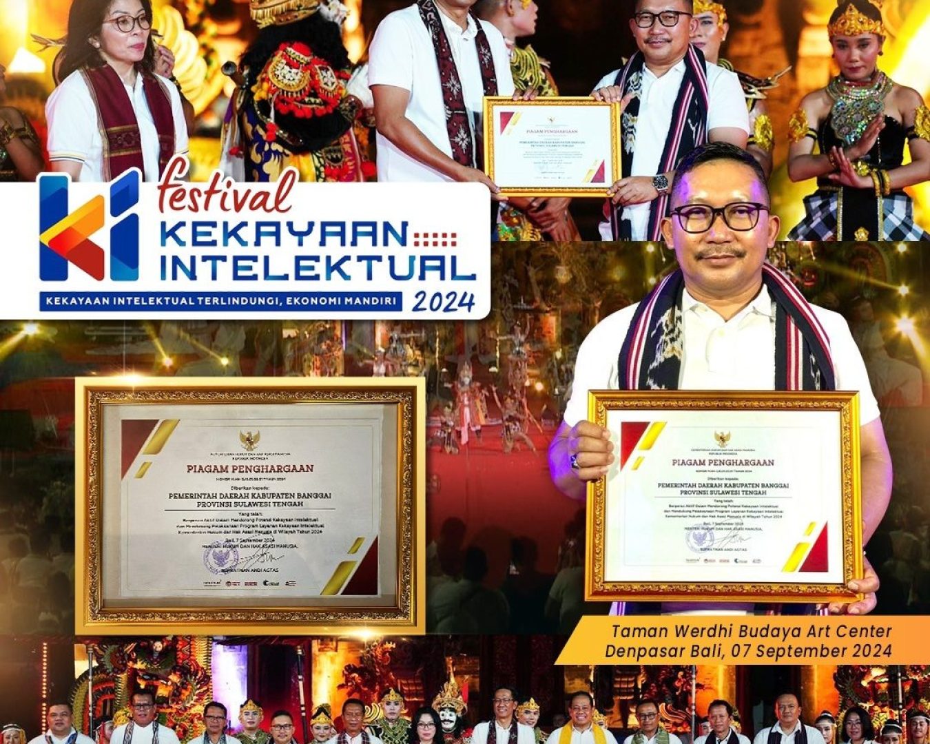 Bupati Banggai Amirudin Terima Piagam Penghargaan di Festival Kekayaan Intelektual, Denpasar Bali